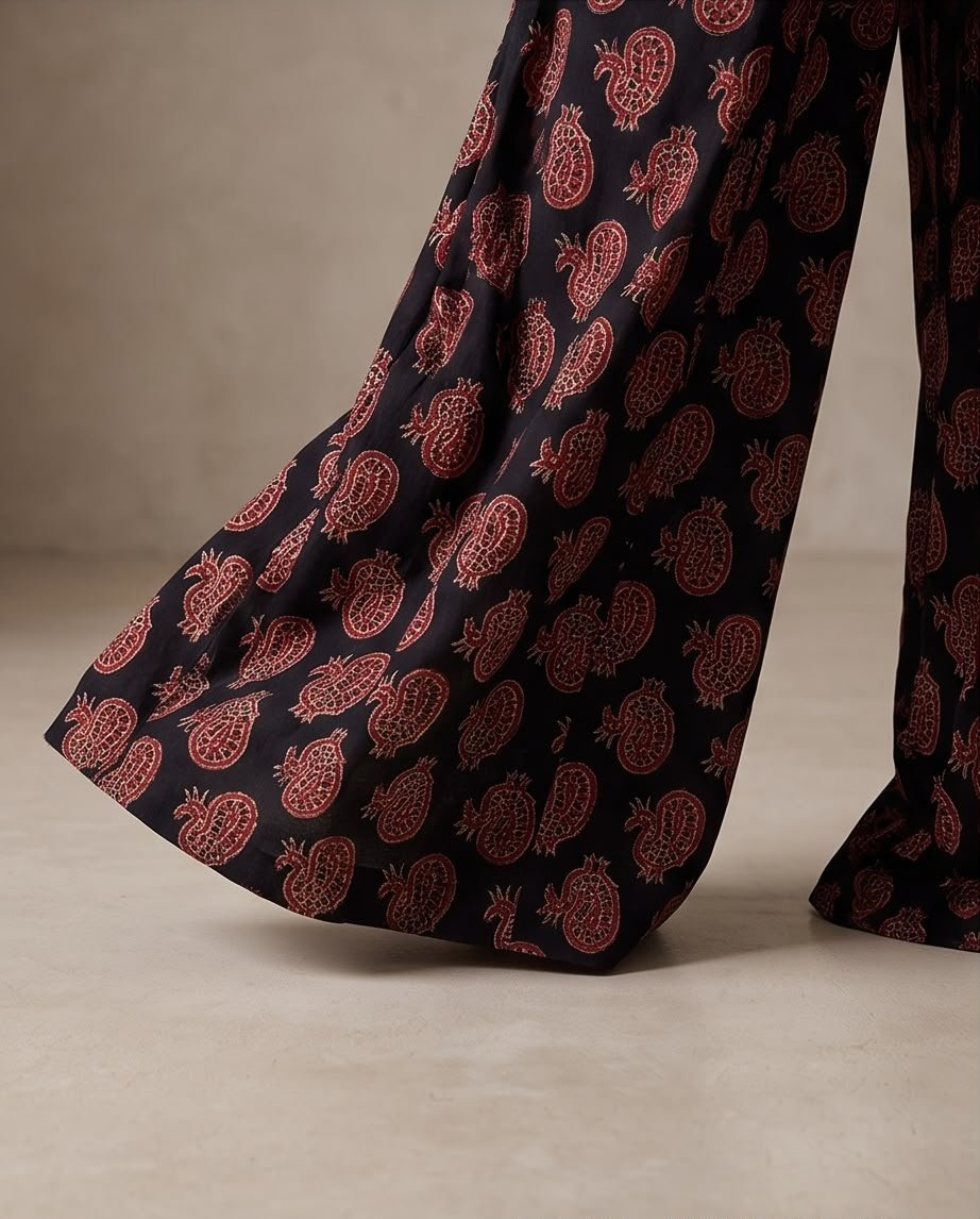 Block Printed Wide Leg Pants