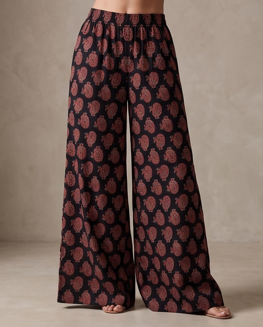 Block Printed Wide Leg Pants