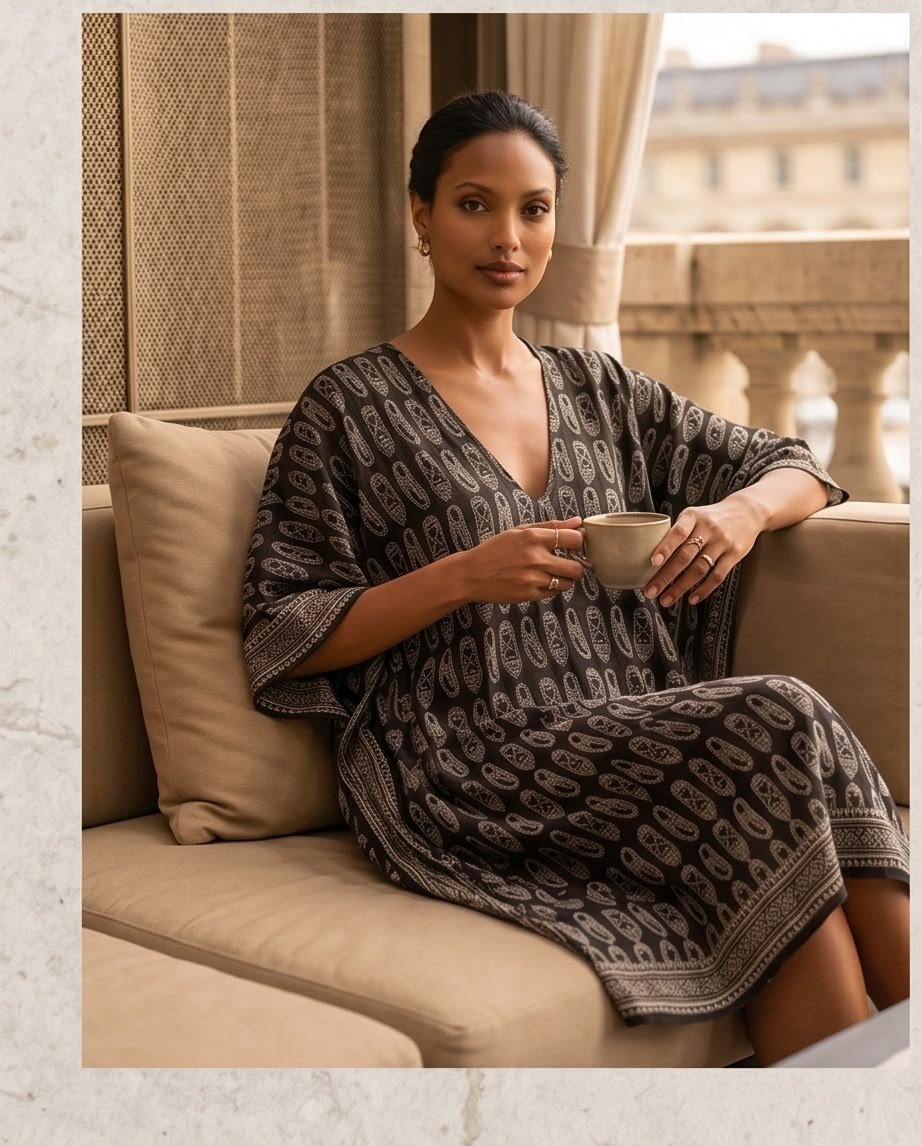 Block Printed Kaftan Dress